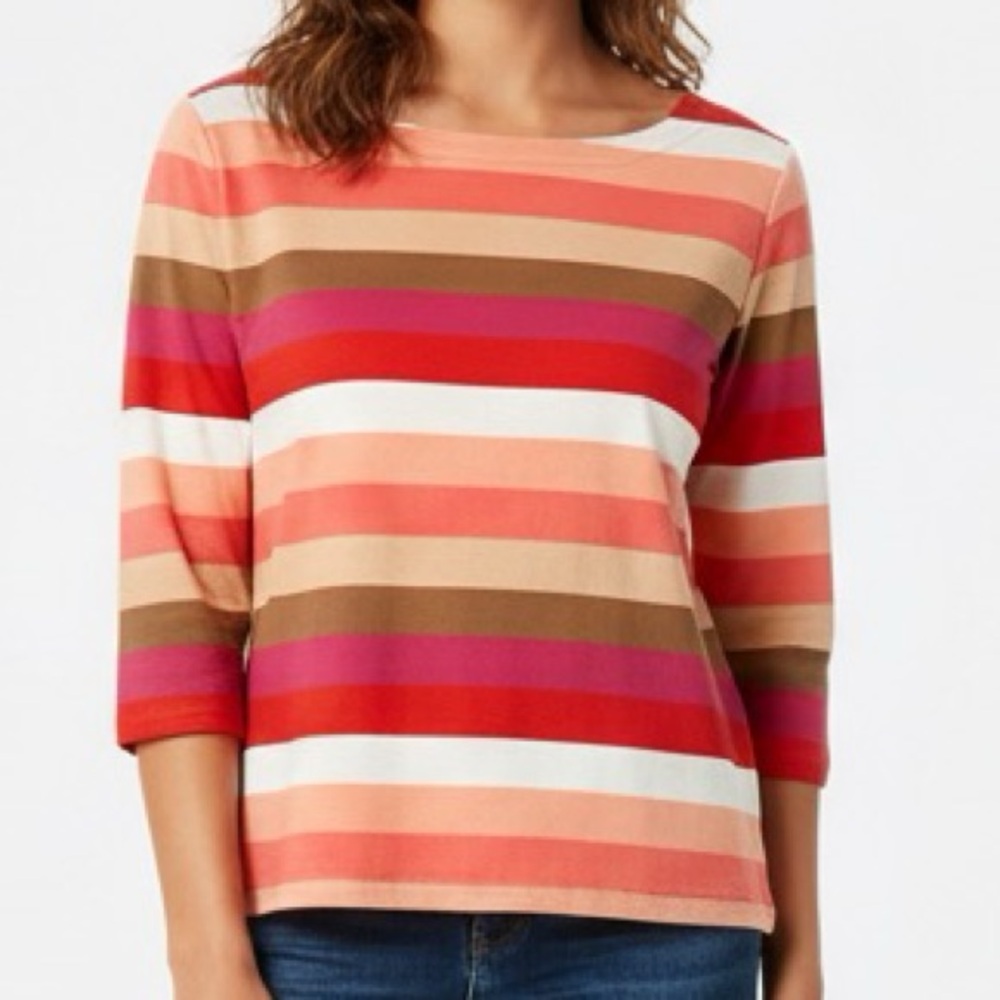 Woman’s Large Croft & Barrow three quarter sleeve boat neck striped casual shirt